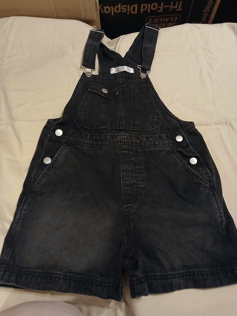 No Boundaries Black Denim Short Overalls with Front Bib